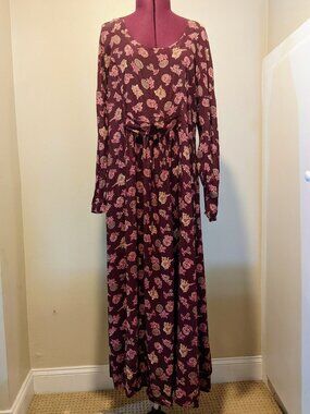 Vintage Desire Women’s Floral Dress – Merlot Red – Size L (See Measurements)